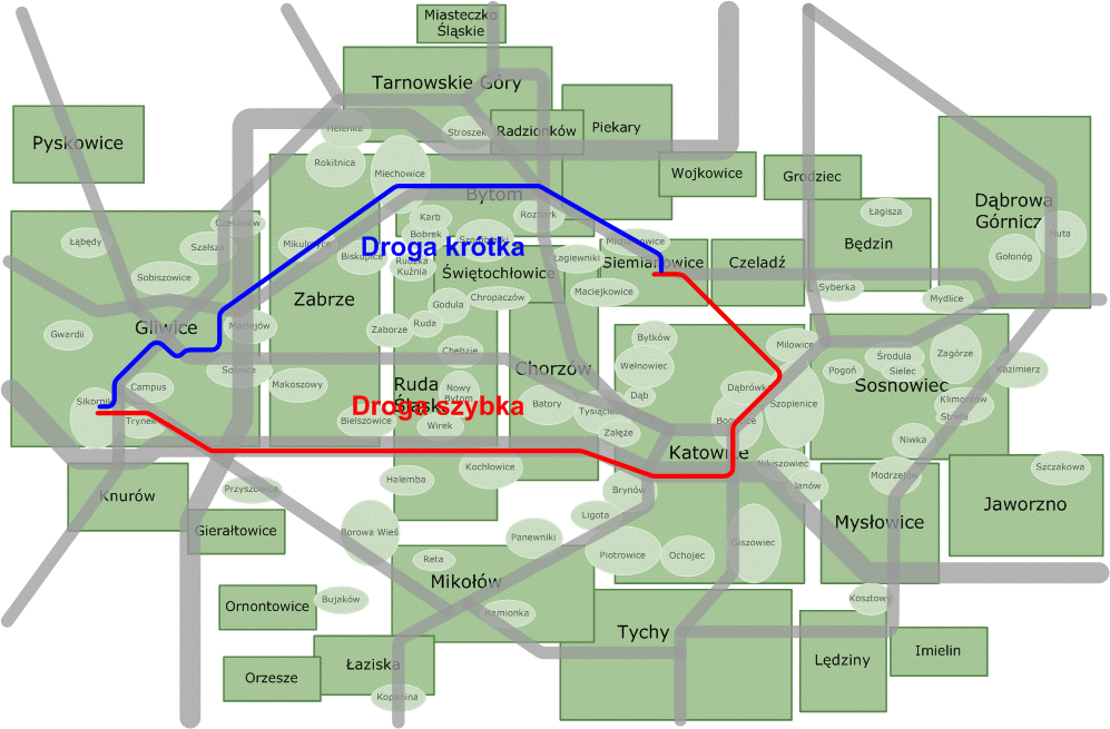Mapa drogowa Śląska - droga Gliwice - Siemianowice